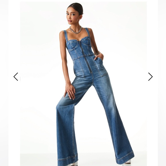 Alice + Olivia Lovetta Denim Wide-Leg Jumpsuit - Monterey Blue - Picture 6 of 11